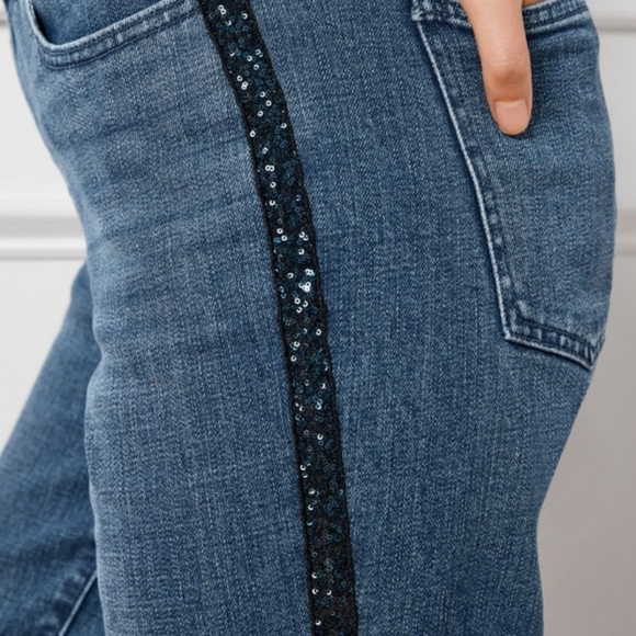 Talbots Women's High Waist Straight Leg Ankle Sequin Side Stripe Jean  Sz 16 NEW - Picture 2 of 16